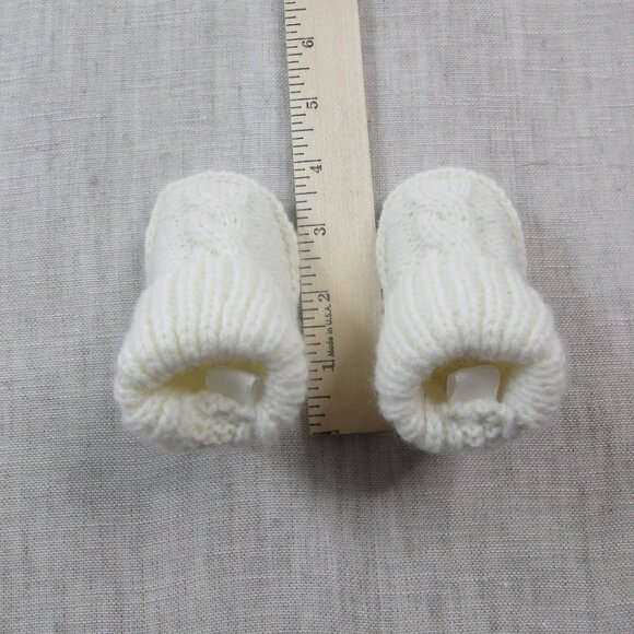Handmade Crib Booties Baby Shoes White Knitted Wool Soft Warm Infant Cuff Design - Picture 5 of 5